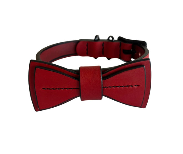 Red Leather Bow Tie Collar