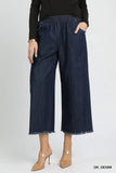 Umgee Washed Denim Pants with Fringe Hem