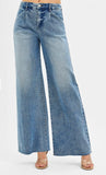 Risen High Rise Wide Leg Jeans with Pleats