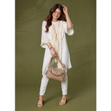 ANN TIE CARDIGAN WITH DECORATIVE BORDER