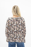 Grace + Emma Peplum Blouse with Ruffle Detail, Black Floral