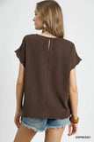 Umgee Scallop Hem Linen Blend Top
