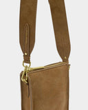 Katie Loxton Avery Slim Crossbody Bag in Caramel Quilted Suedette