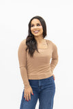 Grace + Emma Square Neck Long Sleeve Top, Tan