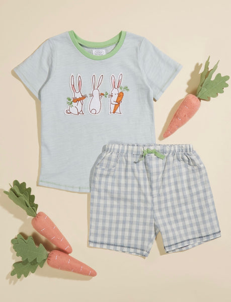 Rabbit Tee And Gingham Shorts Set By Mudpie