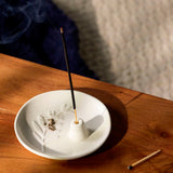 Cream Botanical Ceramic Incense Holder