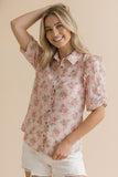 Collared Button Down Floral Print Blouse