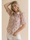 Collared Button Down Floral Print Blouse