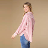 Coco+Carmen KATHY RELAXED FIT BUTTON FRONT STRIPED TOP