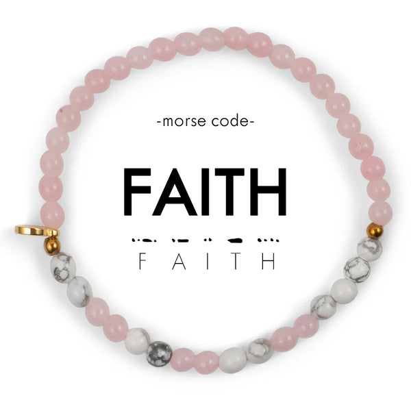 Faith : Morse Code Bracelet Rose Quartz & Howlite