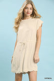Umgee Linen Blend Scallop Hem Mini Dress