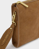 Katie Loxton Avery Slim Crossbody Bag in Caramel Quilted Suedette
