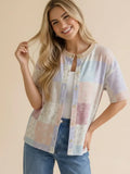 Crew Neck Button Down Patchwork Cardigan