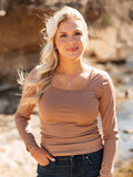 Grace + Emma Square Neck Long Sleeve Top, Tan