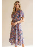 Notch Neck Smocked Waist Tiered Floral Dress