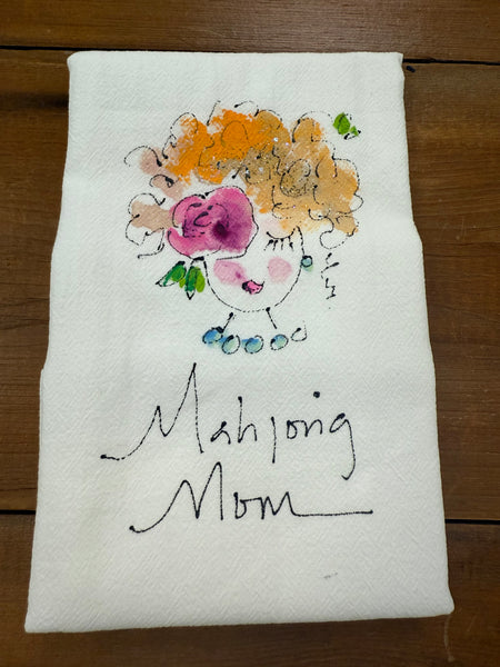 Painting Petunias art on a towel Mahjong Mom