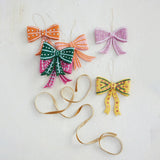 Handmade Wool Felt Bow Ornament with Embroidery, Sequins & Beads