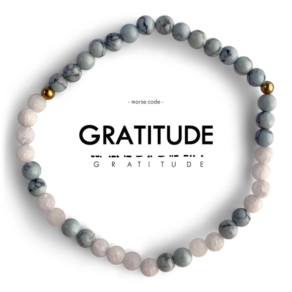 Gratitude : Morse Code Bracelet Blue & Frosted White Howlite