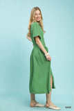 Umgee Button-Down Midi Dress with Waist Tie in Sage