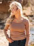 Grace + Emma Square Neck Long Sleeve Top, Tan