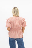 Grace + Emma PUFF SLEEVE TIE-FRONT BLOUSE, BLUSH GINGHAM