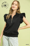 Umgee Black Ruffled Zip-Up Sweatshirt & Scalloped Hem Stretch Mini Skort