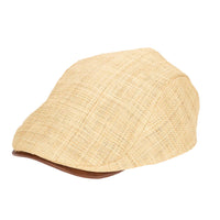 Natural Raffia Driver Cap with Faux Leather Brim