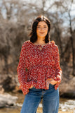 Grace + Emma Peplum Blouse with Ruffle Detail, Red Floral