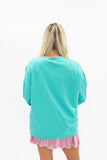 Grace + Emma Colorful Christmas Tree with Jewel Datail on Turquoise Longsleeve Top