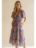 Notch Neck Smocked Waist Tiered Floral Dress