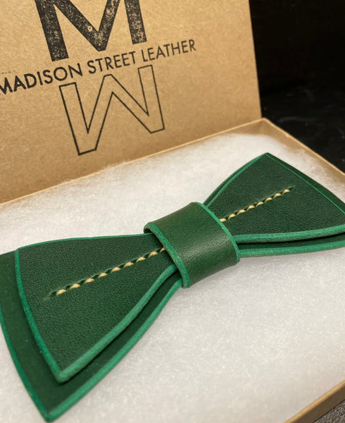 Irish Green Leather Bowtie