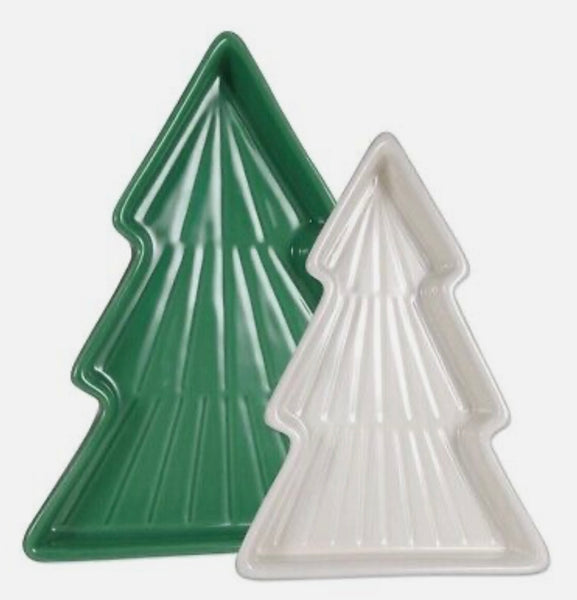 Hallmark Set Of Two Nesting Ceramic Christmas Tree Snack Candy Dishes