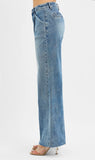 Risen High Rise Wide Leg Jeans with Pleats