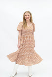 Grace + Emma Puff Sleeve Midi Dress, Rust Floral