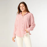 Coco+Carmen KATHY RELAXED FIT BUTTON FRONT STRIPED TOP