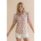 Collared Button Down Floral Print Blouse