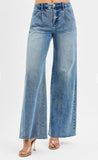 Risen High Rise Wide Leg Jeans with Pleats