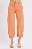 RISEN Coral Peach High Rise Relaxed Barrel Cuffed Pants