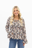 Grace + Emma Peplum Blouse with Ruffle Detail, Black Floral