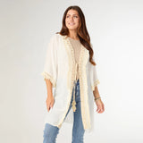 ANN TIE CARDIGAN WITH DECORATIVE BORDER