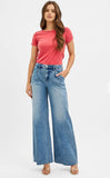 Risen High Rise Wide Leg Jeans with Pleats