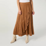 Coco+Carmen CANYON FAUX SUEDE SKIRT WITH RUFFLE - Camel