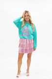 Grace + Emma Colorful Christmas Tree with Jewel Datail on Turquoise Longsleeve Top