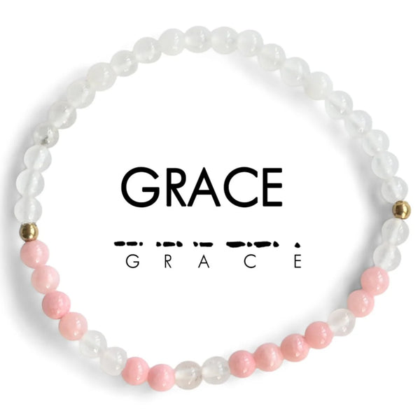 Grace : Morse Code Bracelet Glass & Rose Quartz