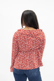 Grace + Emma Peplum Blouse with Ruffle Detail, Red Floral