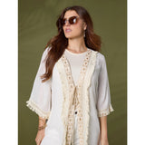 ANN TIE CARDIGAN WITH DECORATIVE BORDER