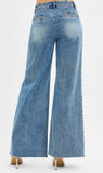 Risen High Rise Wide Leg Jeans with Pleats