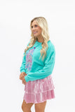 Grace + Emma Colorful Christmas Tree with Jewel Datail on Turquoise Longsleeve Top