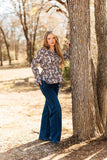 Grace + Emma Peplum Blouse with Ruffle Detail, Black Floral