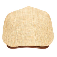 Natural Raffia Driver Cap with Faux Leather Brim